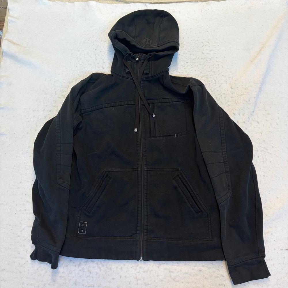Lululemon Kung Fu Jacket Mens XL Black Full Zip Hoodie Moto Style Ribbed